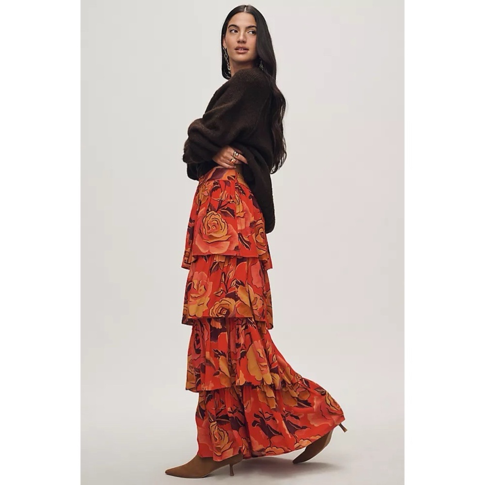 Farm Rio Tiered Floral Maxi Skirt Size Large